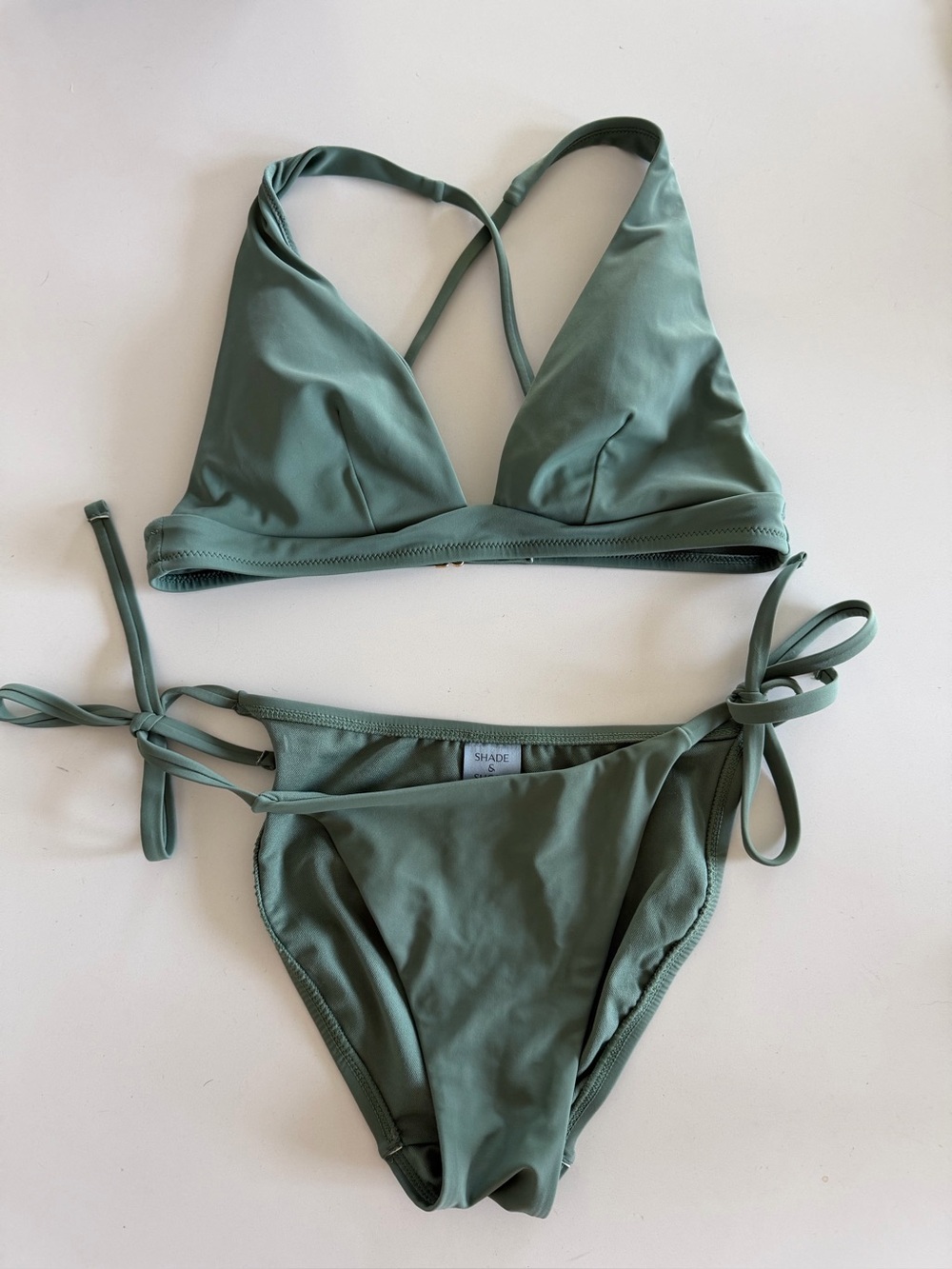 Shade & Shore Sage Green Tie-Side Triangle Bikini